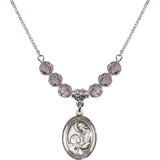 Sterling Silver Saint Paula Birthstone Necklace with Light Amethyst Beads - 8359