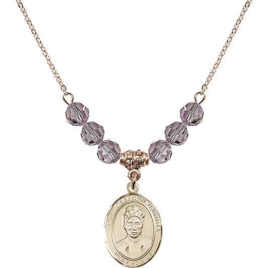 14kt Gold Filled Saint Josephine Bakhita Birthstone Necklace with Light Amethyst Beads - 8360