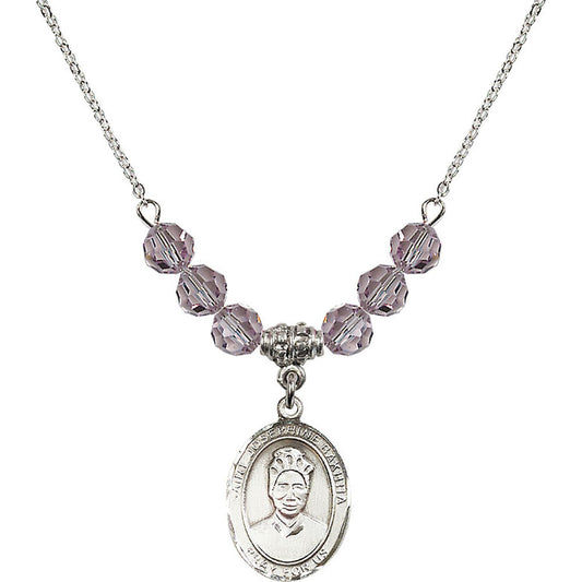Sterling Silver Saint Josephine Bakhita Birthstone Necklace with Light Amethyst Beads - 8360