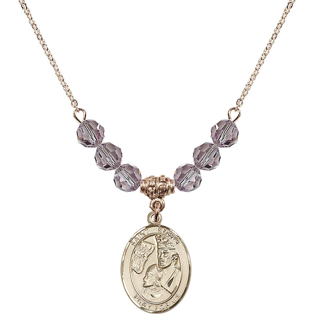 14kt Gold Filled Saint Edwin Birthstone Necklace with Light Amethyst Beads - 8361