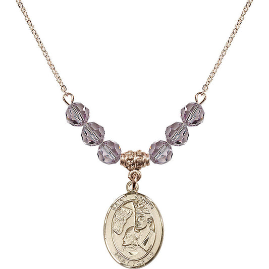 14kt Gold Filled Saint Edwin Birthstone Necklace with Light Amethyst Beads - 8361