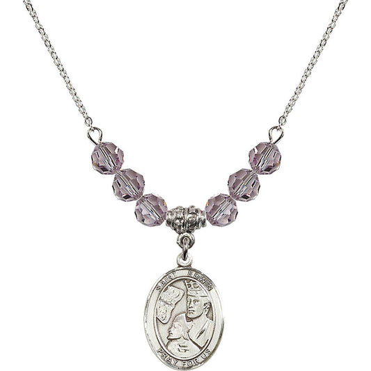 Sterling Silver Saint Edwin Birthstone Necklace with Light Amethyst Beads - 8361