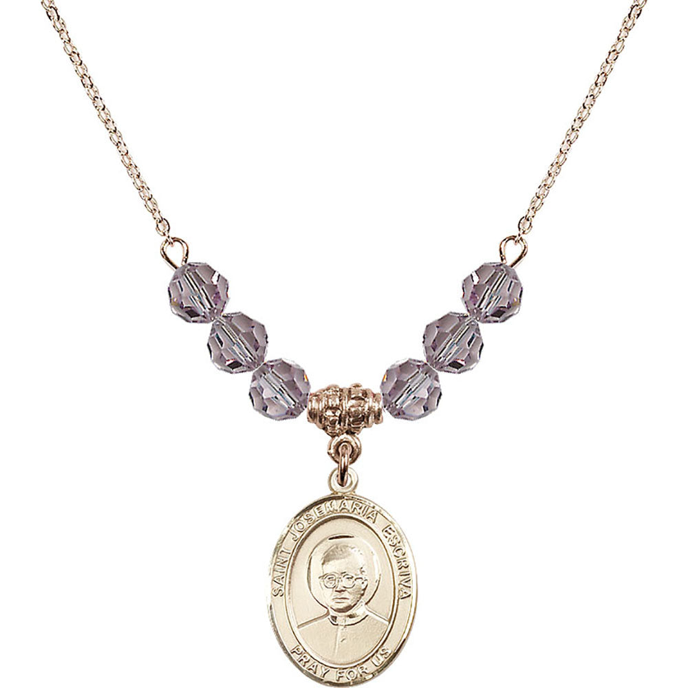 14kt Gold Filled Saint Josemaria Escriva Birthstone Necklace with Light Amethyst Beads - 8362