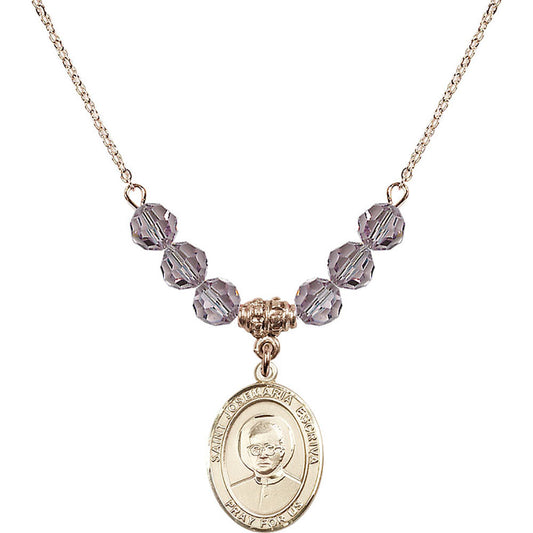 14kt Gold Filled Saint Josemaria Escriva Birthstone Necklace with Light Amethyst Beads - 8362
