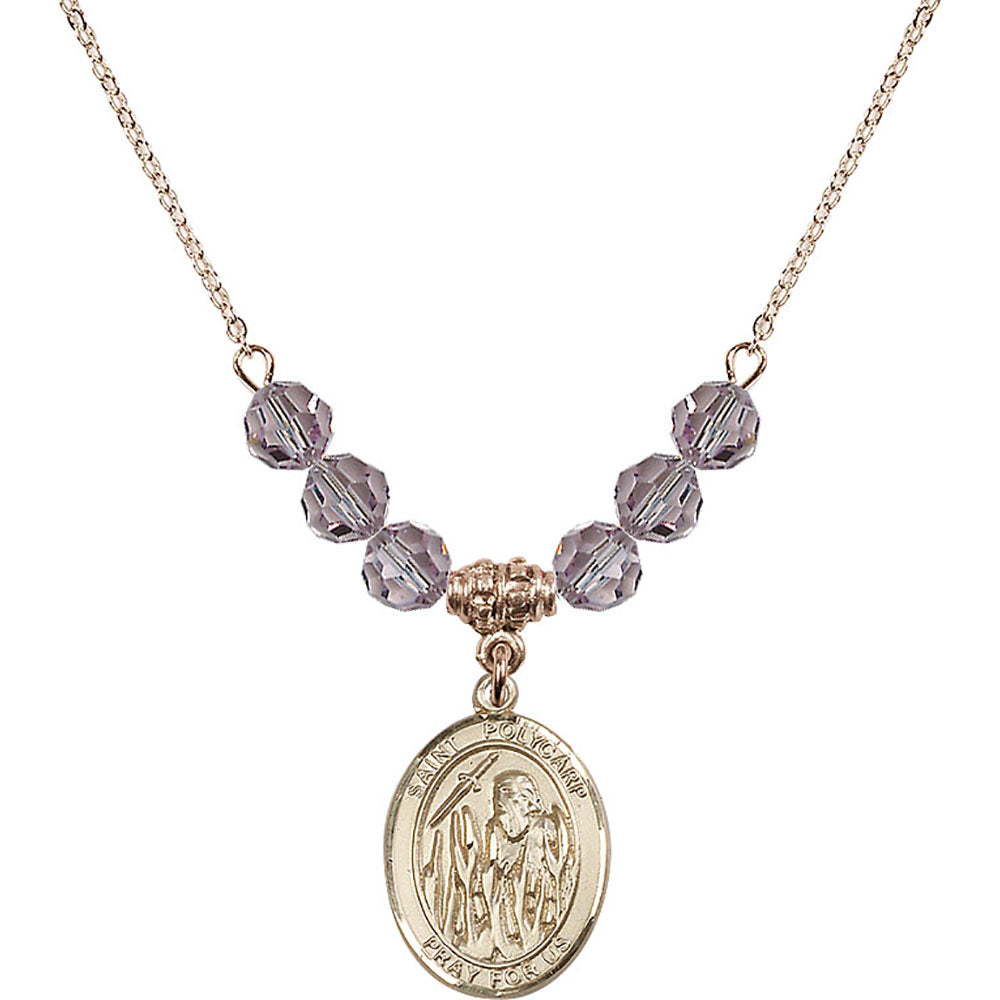 14kt Gold Filled Saint Polycarp of Smyrna Birthstone Necklace with Light Amethyst Beads - 8363