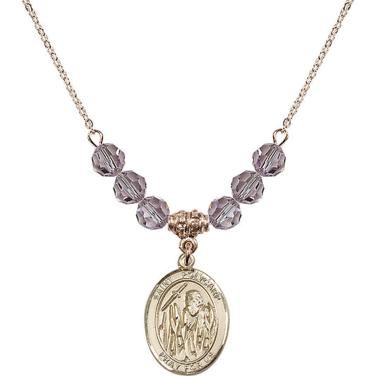 14kt Gold Filled Saint Polycarp of Smyrna Birthstone Necklace with Light Amethyst Beads - 8363