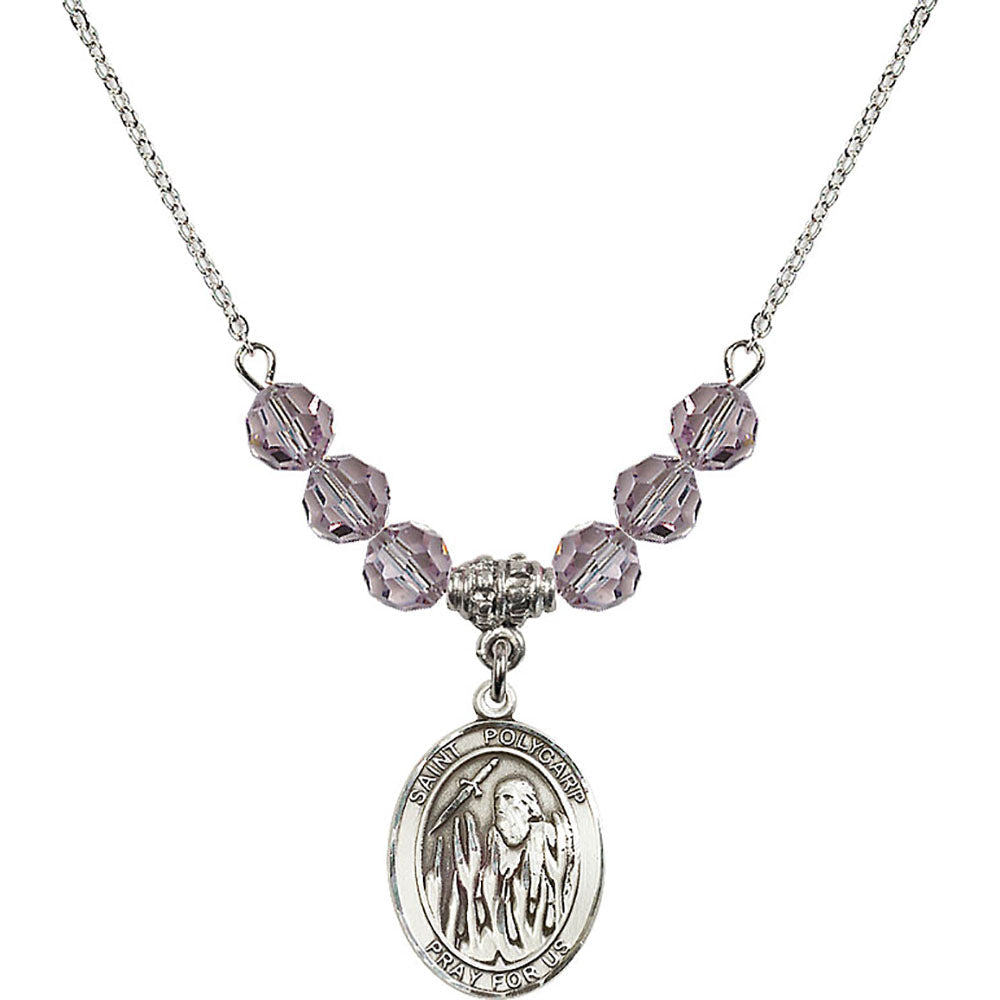Sterling Silver Saint Polycarp of Smyrna Birthstone Necklace with Light Amethyst Beads - 8363