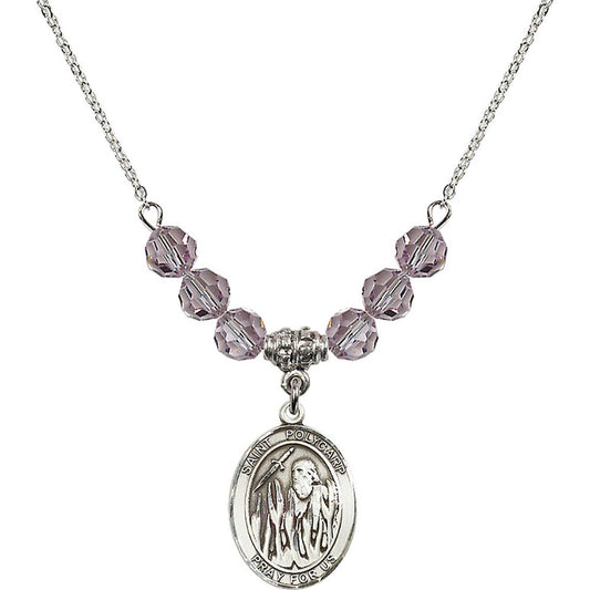 Sterling Silver Saint Polycarp of Smyrna Birthstone Necklace with Light Amethyst Beads - 8363