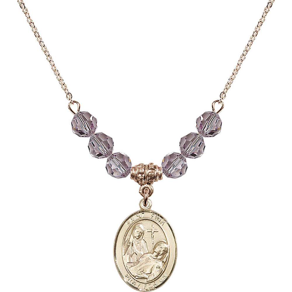 14kt Gold Filled Saint Fina Birthstone Necklace with Light Amethyst Beads - 8364