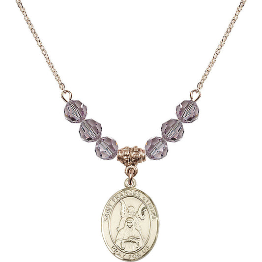 14kt Gold Filled Saint Frances of Rome Birthstone Necklace with Light Amethyst Beads - 8365