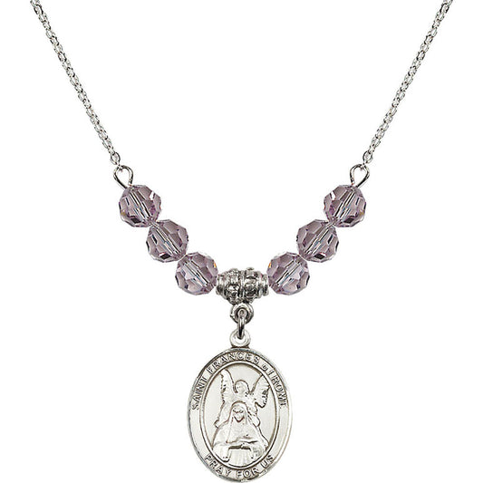 Sterling Silver Saint Frances of Rome Birthstone Necklace with Light Amethyst Beads - 8365