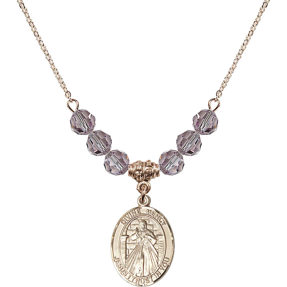 14kt Gold Filled Divine Mercy Birthstone Necklace with Light Amethyst Beads - 8366
