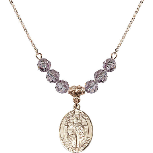 14kt Gold Filled Divine Mercy Birthstone Necklace with Light Amethyst Beads - 8366