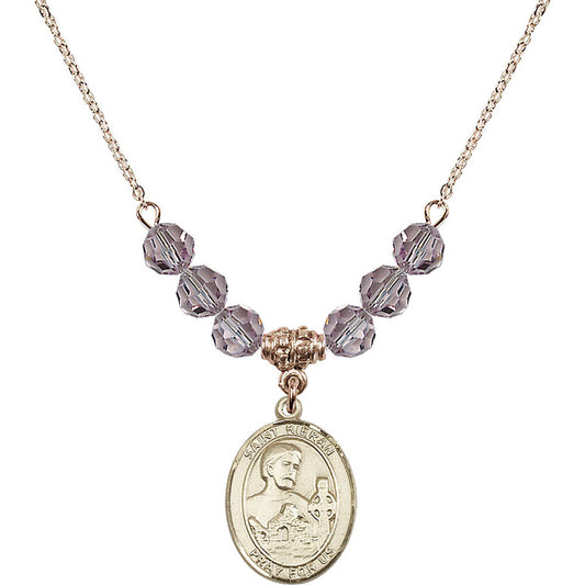 14kt Gold Filled Saint Kieran Birthstone Necklace with Light Amethyst Beads - 8367