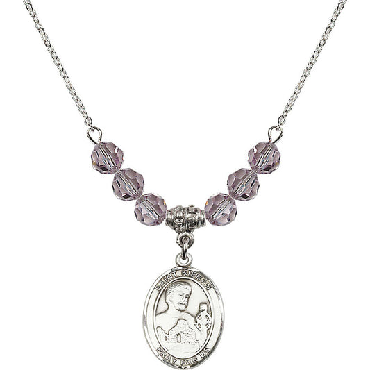 Sterling Silver Saint Kieran Birthstone Necklace with Light Amethyst Beads - 8367