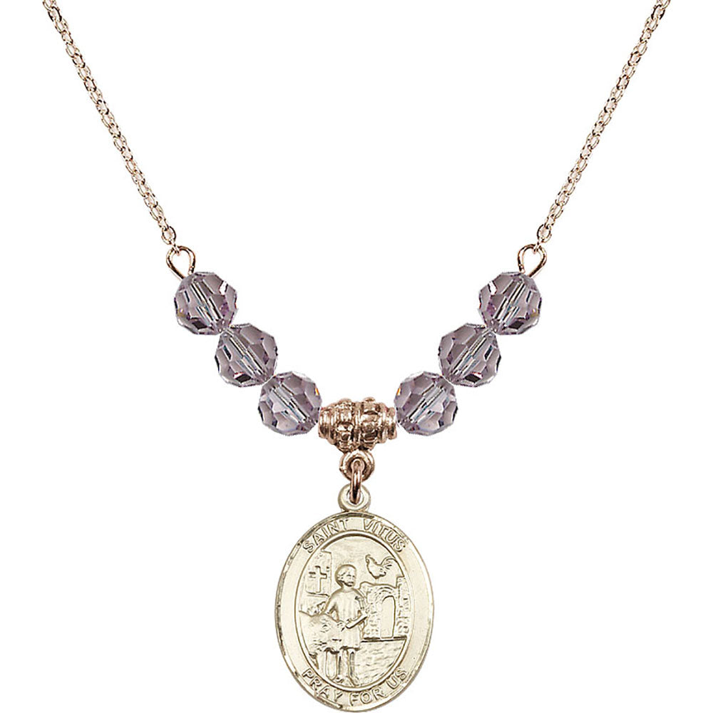 14kt Gold Filled Saint Vitus Birthstone Necklace with Light Amethyst Beads - 8368