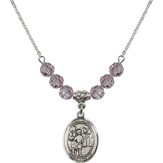 Sterling Silver Saint Vitus Birthstone Necklace with Light Amethyst Beads - 8368