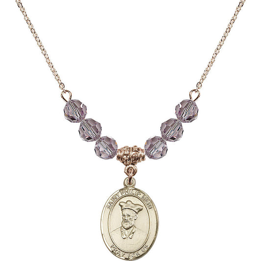 14kt Gold Filled Saint Philip Neri Birthstone Necklace with Light Amethyst Beads - 8369