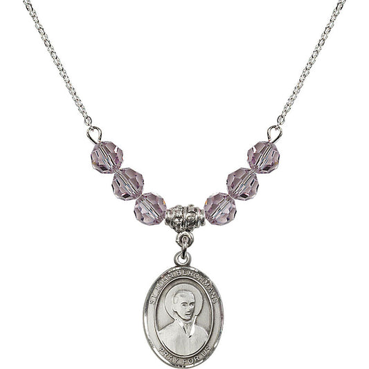 Sterling Silver Saint John Berchmans Birthstone Necklace with Light Amethyst Beads - 8370