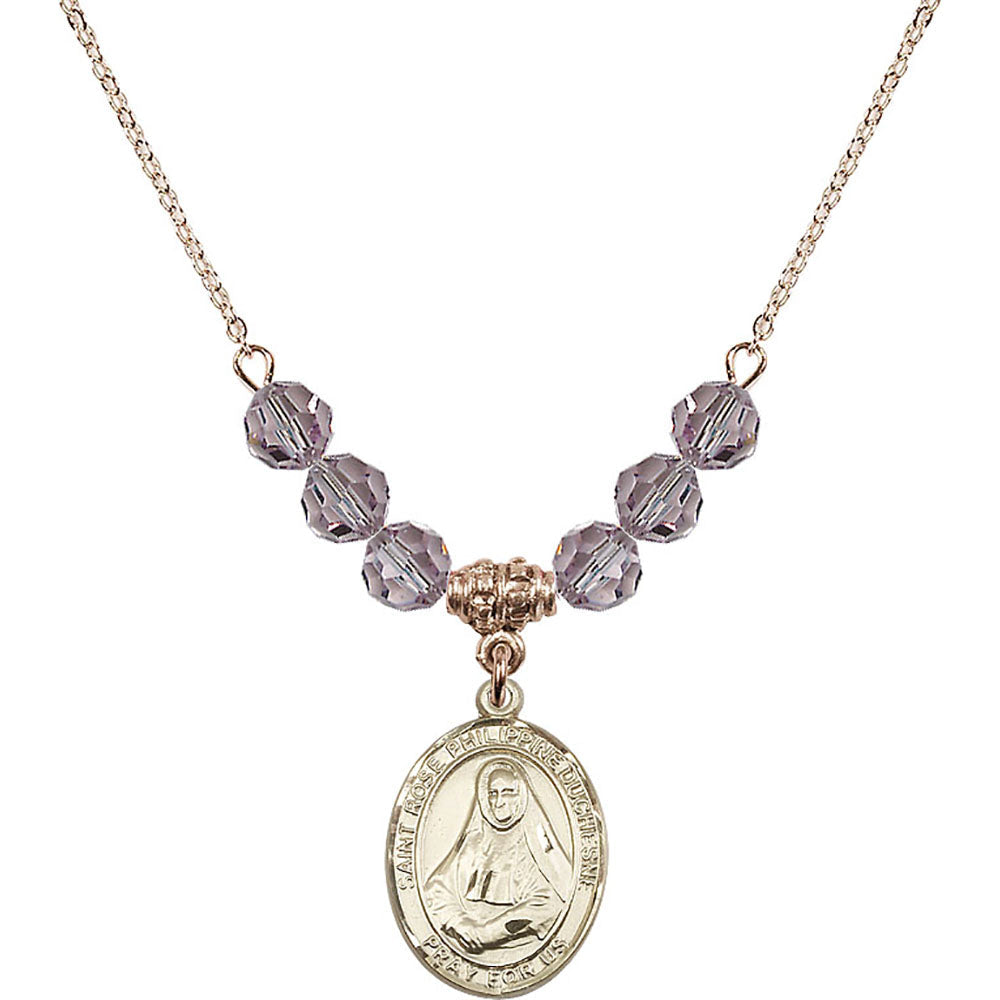 14kt Gold Filled Saint Rose Philippine Duchesne Birthstone Necklace with Light Amethyst Beads - 8371