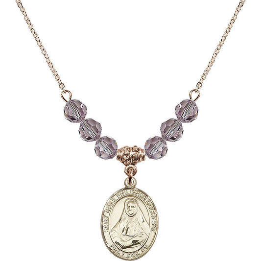 14kt Gold Filled Saint Rose Philippine Duchesne Birthstone Necklace with Light Amethyst Beads - 8371
