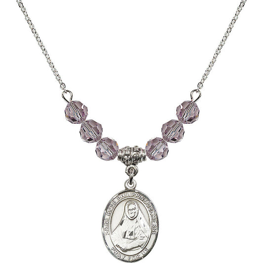 Sterling Silver Saint Rose Philippine Duchesne Birthstone Necklace with Light Amethyst Beads - 8371