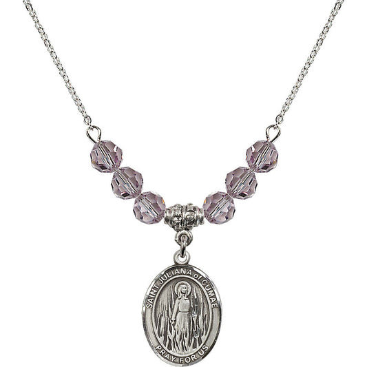 Sterling Silver Saint Juliana of Cumae Birthstone Necklace with Light Amethyst Beads - 8372