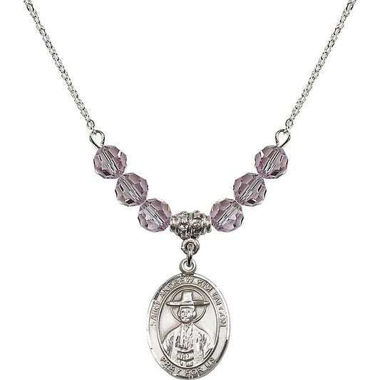 Sterling Silver Saint Andrew Kim Taegon Birthstone Necklace with Light Amethyst Beads - 8373