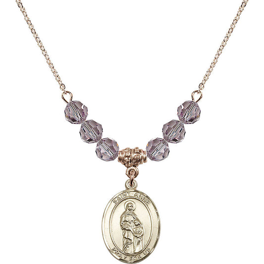 14kt Gold Filled Saint Anne Birthstone Necklace with Light Amethyst Beads - 8374