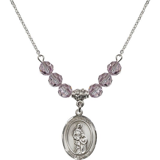 Sterling Silver Saint Anne Birthstone Necklace with Light Amethyst Beads - 8374