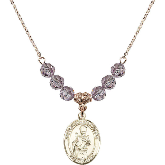 14kt Gold Filled Saint Simon the Apostle Birthstone Necklace with Light Amethyst Beads - 8375