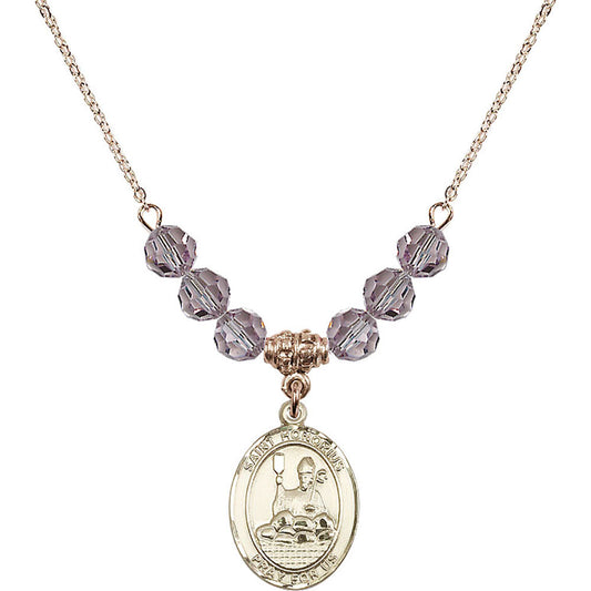 14kt Gold Filled Saint Honorius of Amiens Birthstone Necklace with Light Amethyst Beads - 8376