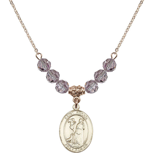 14kt Gold Filled Saint Rocco Birthstone Necklace with Light Amethyst Beads - 8377