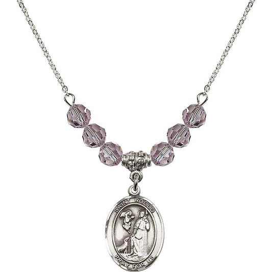 Sterling Silver Saint Rocco Birthstone Necklace with Light Amethyst Beads - 8377