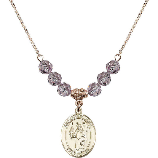 14kt Gold Filled Saint Uriel the Archangel Birthstone Necklace with Light Amethyst Beads - 8378