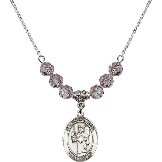 Sterling Silver Saint Uriel the Archangel Birthstone Necklace with Light Amethyst Beads - 8378