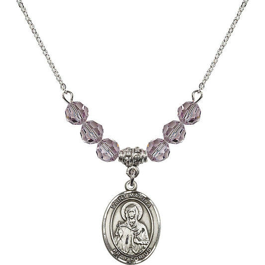 Sterling Silver Saint Marina Birthstone Necklace with Light Amethyst Beads - 8379