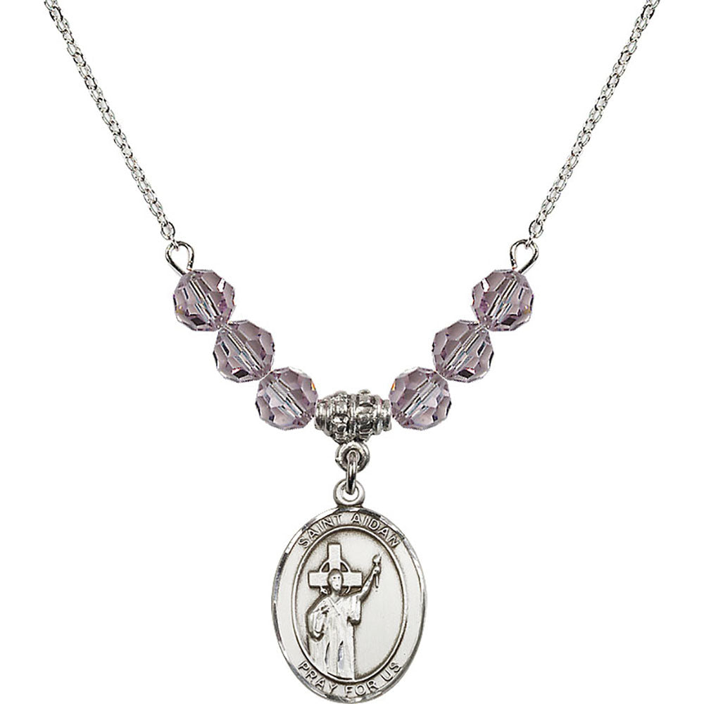 Sterling Silver Saint Aidan of Lindesfarne Birthstone Necklace with Light Amethyst Beads - 8381