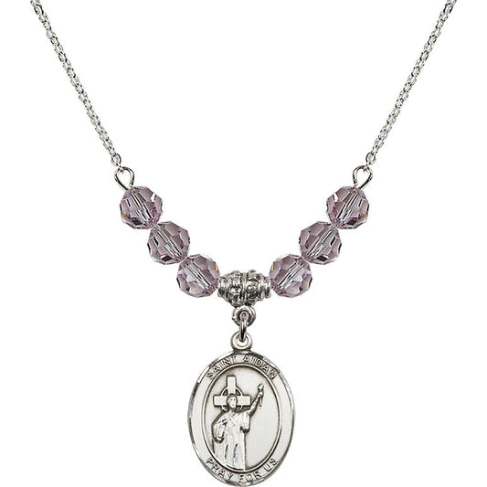 Sterling Silver Saint Aidan of Lindesfarne Birthstone Necklace with Light Amethyst Beads - 8381