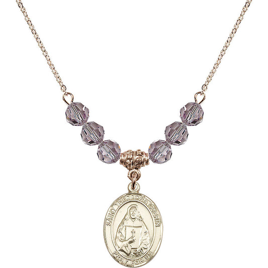 14kt Gold Filled Saint Theodora Birthstone Necklace with Light Amethyst Beads - 8382