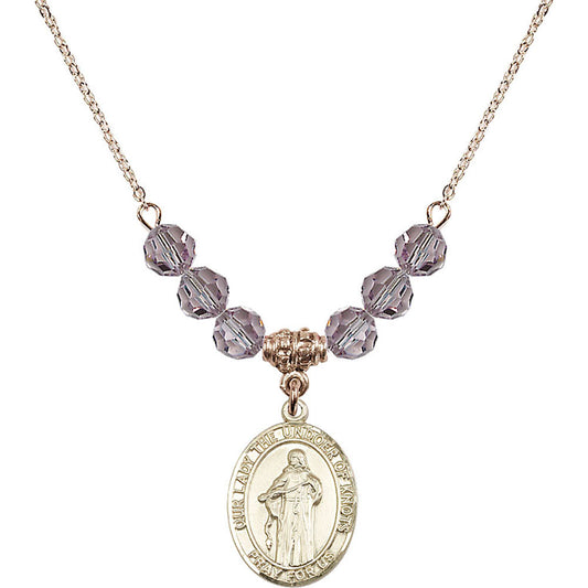 14kt Gold Filled Our Lady the Undoer of Knots Birthstone Necklace with Light Amethyst Beads - 8383