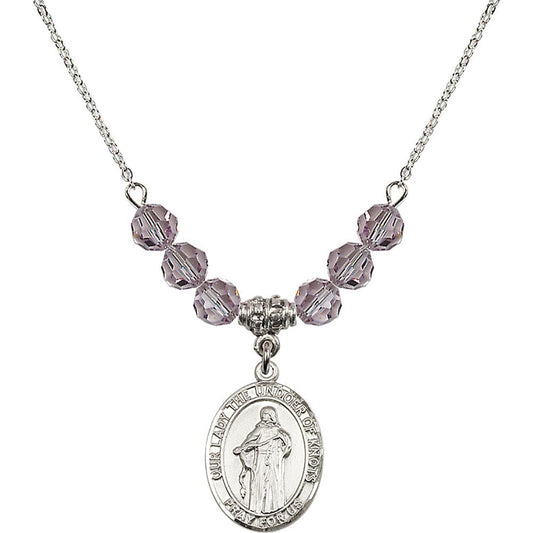 Sterling Silver Our Lady the Undoer of Knots Birthstone Necklace with Light Amethyst Beads - 8383