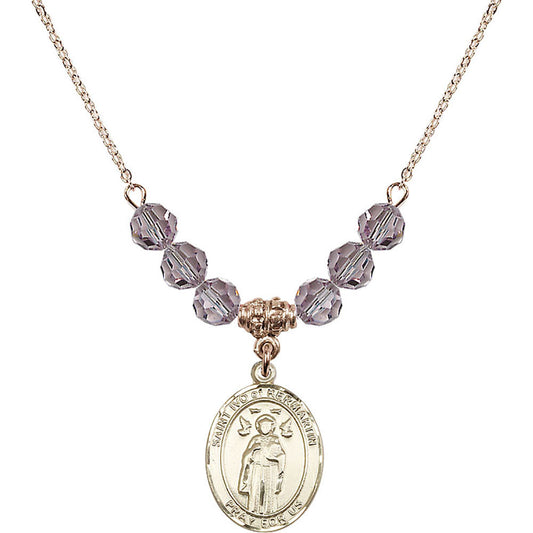 14kt Gold Filled Saint Ivo of Kelmartin Birthstone Necklace with Light Amethyst Beads - 8384