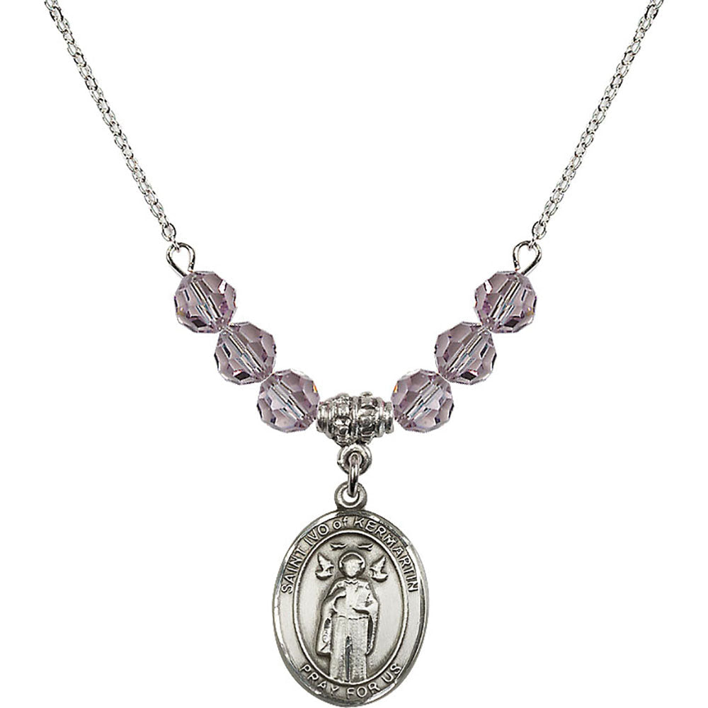 Sterling Silver Saint Ivo of Kelmartin Birthstone Necklace with Light Amethyst Beads - 8384