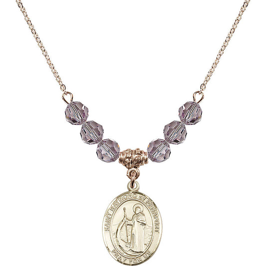 14kt Gold Filled Saint Raymond of Penafort Birthstone Necklace with Light Amethyst Beads - 8385