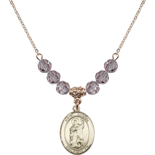 14kt Gold Filled Saint Drogo Birthstone Necklace with Light Amethyst Beads - 8386