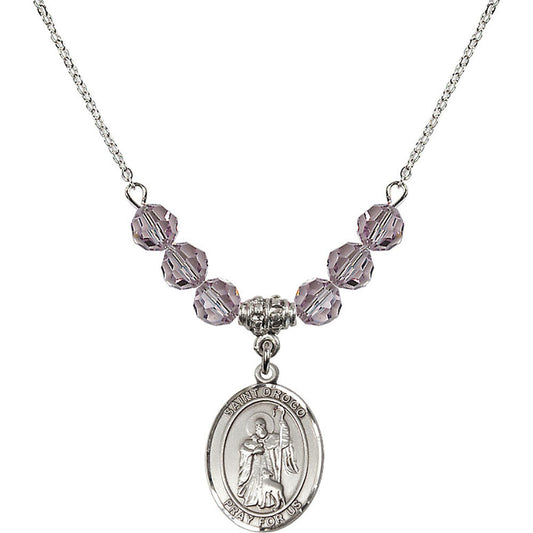 Sterling Silver Saint Drogo Birthstone Necklace with Light Amethyst Beads - 8386