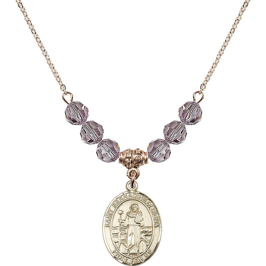 14kt Gold Filled Saint Bernadine of Sienna Birthstone Necklace with Light Amethyst Beads - 8387