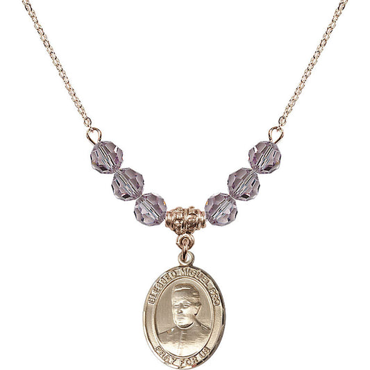 14kt Gold Filled Blessed Miguel Pro Birthstone Necklace with Light Amethyst Beads - 8389