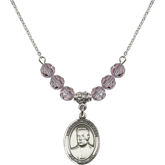 Sterling Silver Blessed Miguel Pro Birthstone Necklace with Light Amethyst Beads - 8389
